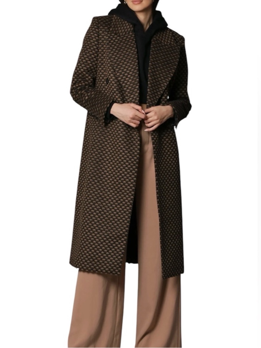 Avec Les Filles Double Breasted Long Coat In Coffee Bean Size Xl Jacquard Anthro